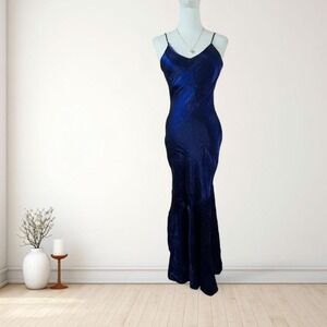 Y2K navy blue shimmer prom dress fairycore bodycon maxi coquette gown